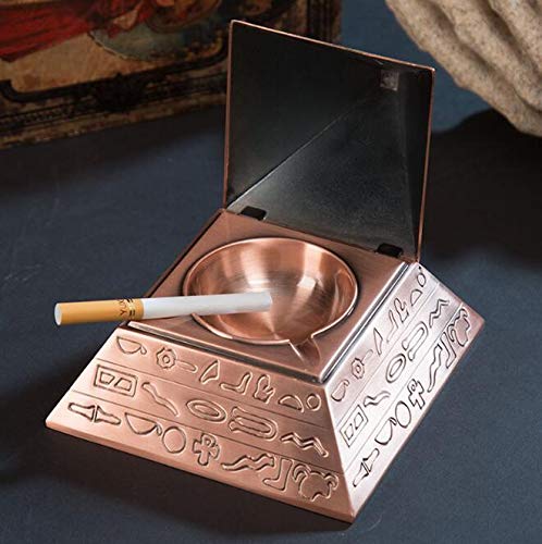 VOANZO Creativo Retro Metal Con Tapa Cenicero Inicio Hotel Decoración de Oficina Antiguo Egipto Escultura Pirámide Adornos Festival Regalo (Bronce)