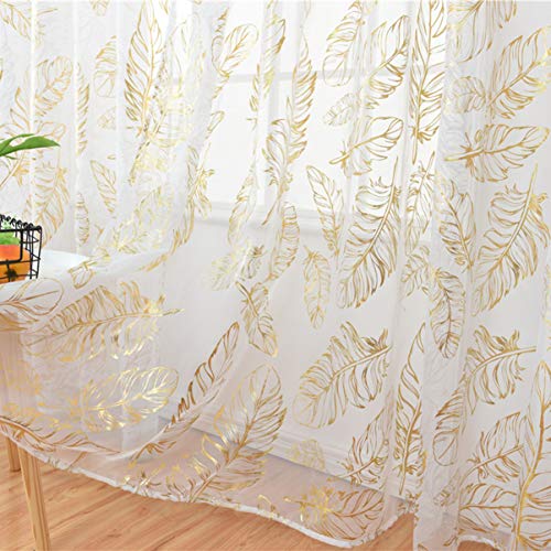 VOSAREA 1 Pieza Cortina Gasa Sombreado Varilla Minimalista Interior Bronceado Pantalla Ventana Decorativa Pequeño Medio Sombreado Fresco para Sala Estar - 100 * 200 cm (Dorado)