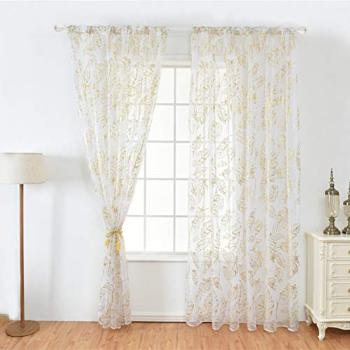 VOSAREA 1 Pieza Cortina Gasa Sombreado Varilla Minimalista Interior Bronceado Pantalla Ventana Decorativa Pequeño Medio Sombreado Fresco para Sala Estar - 100 * 200 cm (Dorado)