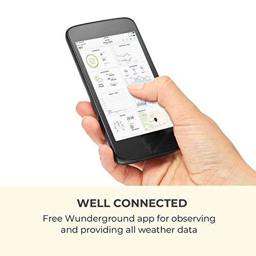 Waldbeck Halley - Estación metereológica Profesional, Medidas 6 en 1: Temperatura, presión atmosférica, precipitación, Viento, radiación UV y luz, De -40 a + 60 °C, Interior/Exterior, WiFi, App