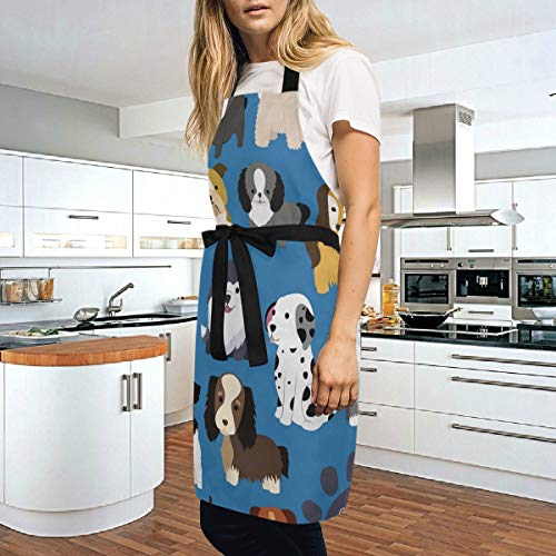 Wamika Delantal Ajustable para Perro, para Cocina, Cocina, Cocina, café, Dibujos Animados Terrier, Labrador Azul, con Bolsillos Impermeables para Mujeres, Hombres, Chef, Delantal Personalizado