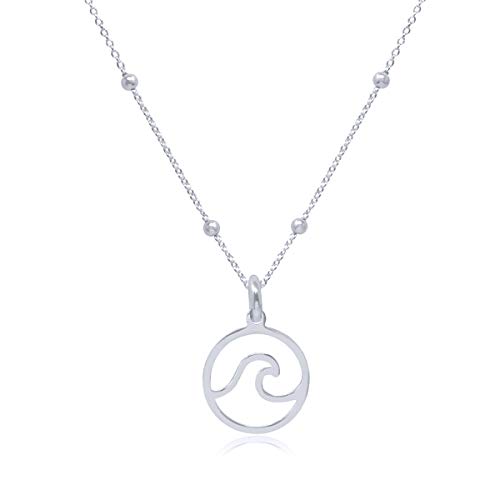 WANDA PLATA Collar Colgante Ola de Mar para Mujer Plata de Ley 925 Colgante Ola Surf Incluye Cadena de 40 cm de Largo, Sulfero Océano