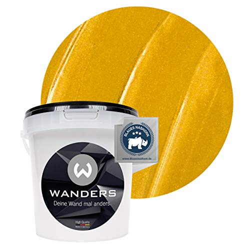 Wanders24 Pintura de efecto aspecto metal (1 litro, Oro) pintura de pared, pared metálica, pintura efecto, lavable, efecto metal