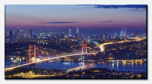 wandmotiv24 Cuadro en Lienzo Estambul de Noche 100x50cm (Ancho x Alto) Foto panorámica Foto Lienzo Mural Foto Regalos M0374