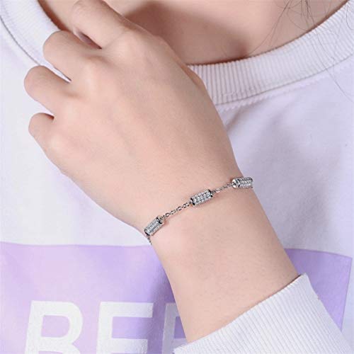 WANGCHENGLONG - Pulsera de cadena simple para regalo para mujer y cilindro de cristal simple CZ pulseras adecuadas para el día de San Valentín, día de la madre, nacimiento (color: oro, tamaño: 17 cm)