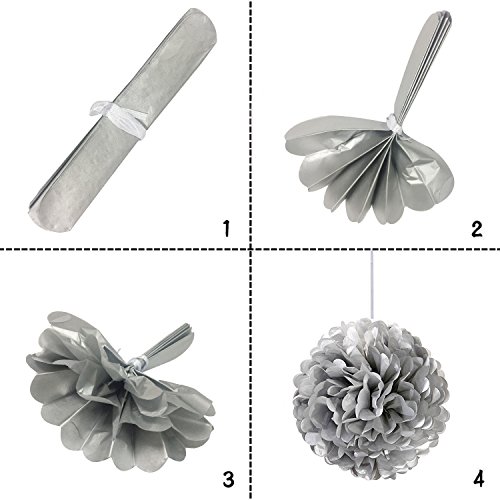 Wartoon Papel Pom Poms Flores Tissue para Decoración de Boda, Fiesta Cumpleaños, Bienvenida al Bebé, 12 Piezas ( Negro, Dorado y Plata )