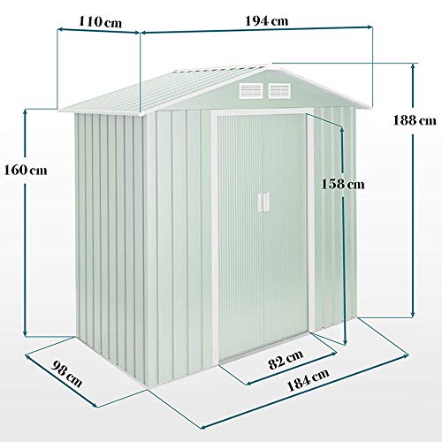 wasabi - Light Green Caseta de jardín metálica Verde 2,2 m2 194x110x188cm Garantía 10 años