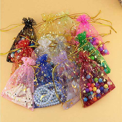WDDLU Bodas Joyas Bolsas de Tul Bolsillo de la Bolsa de Joyas con Bolsas con cordón de Organza Cordón Boda de Fiesta Bolsas Actuales Organza con cordón para Joyas y Boda (100 Piezas)