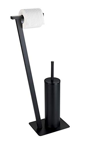 Wenko Lirio - Escobillero con Soporte para Papel higiénico, Color Negro Mate, Metal Lacado, 15 x 68.5 x 30 cm, 24395100