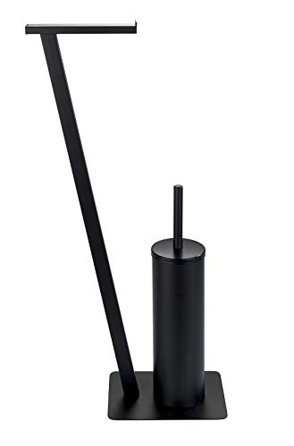 Wenko Lirio - Escobillero con Soporte para Papel higiénico, Color Negro Mate, Metal Lacado, 15 x 68.5 x 30 cm, 24395100