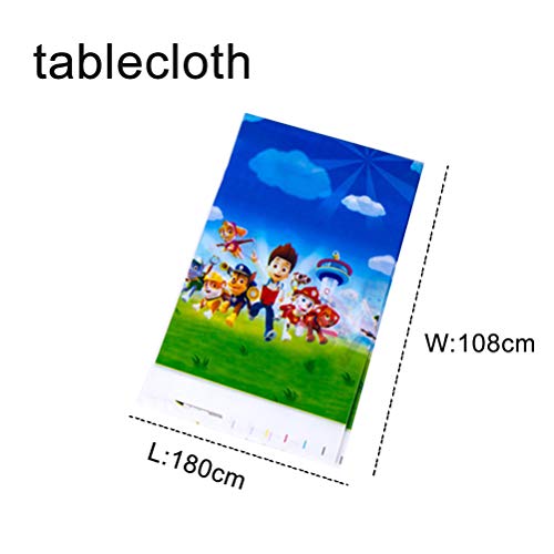 WENTS Vajilla Diseño de Paw Patrol Desechable Accesorio de Decoración de Fiesta de Cumpleaños Apoyo para Celebración Pancarta Platos Vasos Servilletas y Mantel Resistente, 52pcs