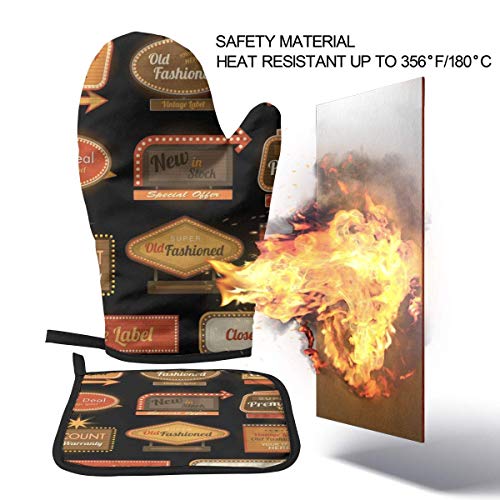 Wenxiupin - Guantes de horno con etiquetas retro vintage, resistentes al calor hasta 500 pulgadas, guantes antideslizantes para horno de cocina