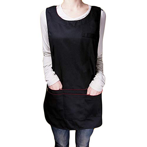 WHAIYAO-Delantal for Mujeres Hombres con Bolsillos Casa Cocina Salón De Belleza Supermercado Delantal De Trabajo Chaleco Barbacoa Antiincrustante 4 Colores (Color : Black, Size : 79X110cm)