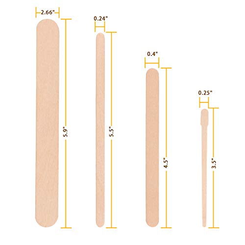 Whaline 500 surtido de piezas de cera Espátulas aplicador de cera pega los palillos de madera del arte, grande, mediano, pequeño, 4 Estilo