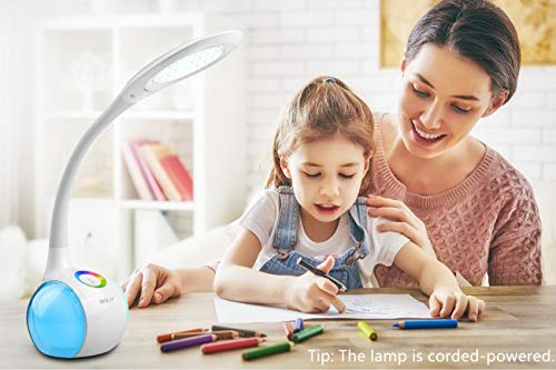 WILIT T3 Lámpara de Escritorio Táctil, 256 RGB Luz de Color, 3 Niveles de Brillo, Flexo LED Regulable, Lámpara de Mesa Ajustable, Brazo Tipo Cuello de Cisne, Protección para los Ojos, 5W, Blanco