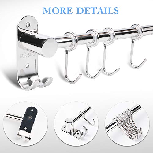 Wimaha Colgador de pared de Acero inoxidable con 6 ganchos móviles para cocina [40cm]