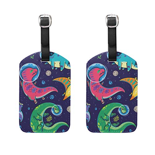 WINCAN Etiquetas de Equipaje (variadas,2PK),Patrón Sin Fisuras con Dinosaurios Astronautas Personajes Dibujos Animados,Etiqueta de Equipaje para Equipaje,Mochilas Etiquetas de Maleta