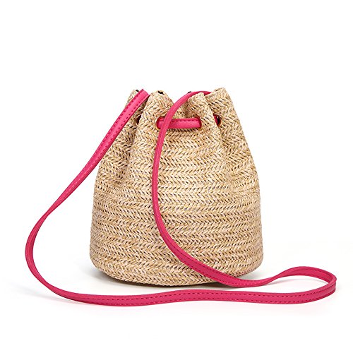 Wisilan - Bolsa de paja para mujer y niña, tipo cubeta, bandolera para playa, viajes, estilo de vida de compra diario