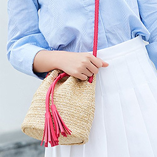 Wisilan - Bolsa de paja para mujer y niña, tipo cubeta, bandolera para playa, viajes, estilo de vida de compra diario