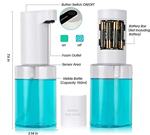 WIXTHUS Dispensador automatico de Alcohol sin Contacto Dispensador Automático Espuma Desinfectante con Sensor, para el hogar, Restauración, Oficina, Hotel, Hospital (350 ml) Impermeable IPX4