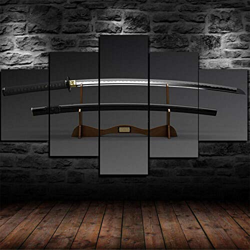 WJWORLD Espada Japonesa Katana Blade enmarcada Lienzo Arte de la Pared decoración para el hogar 5 Piezas Regalo-150 * 80cm-Marco