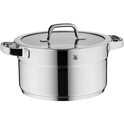 WMF Compact Cuisine - Batería de cocina (4 piezas, acero inoxidable Cromargan pulido, ollas con tapa de cristal, ollas de inducción, escala interior, apilable)