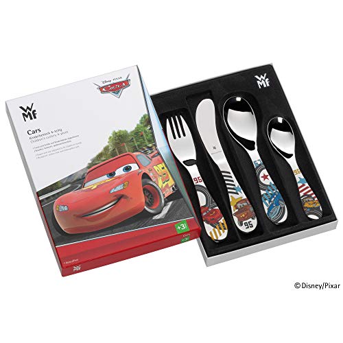WMF Disney Cars 2 - Cubertería para niños 4 piezas (tenedor, cuchillo de mesa, cuchara y cuchara pequeña) (WMF Kids infantil)