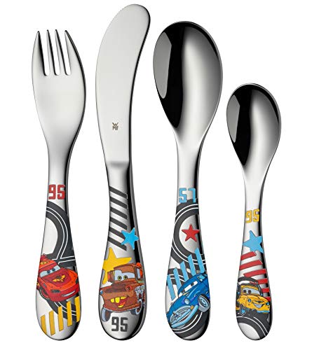 WMF Disney Cars 2 - Cubertería para niños 4 piezas (tenedor, cuchillo de mesa, cuchara y cuchara pequeña) (WMF Kids infantil)