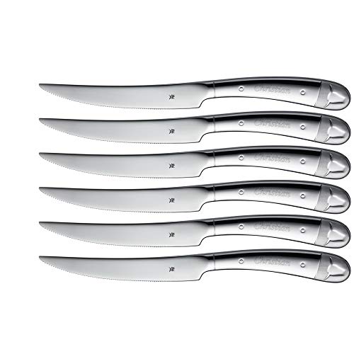 WMF Steak Juego 6 Cuchillos para Carne, Madera, Acero Inoxidable Pulido, 6 Piezas