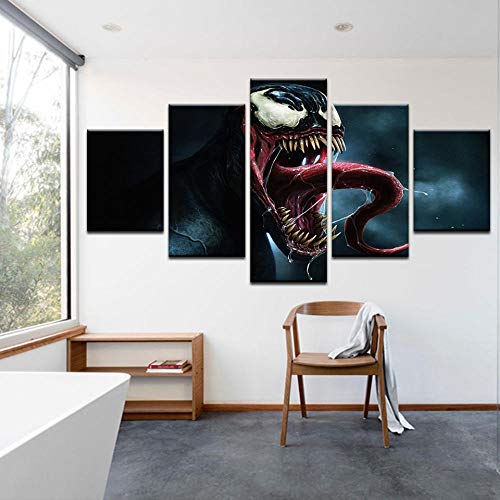 Wodes 5 Panel Venom Spiderman Marvel Comics Movie Hero Superhero Poster Decoración Para El Hogar Tela De Lona De Seda Imprimir Imagen 30 * 40 * 2 30 * 60 * 2 30 * 80Cm Sin Marco