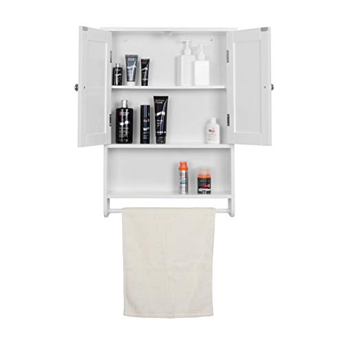 WOLTU Armario de Pared Muebles de Baño Colgador para Almacenamiento con 2 Puertas 48,5x65x14,5cm, Blanco BZS04ws