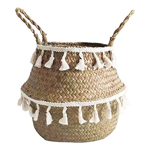 Wood.L Cesta De Cesteria De Mimbre Plegable Colgante Maceta De Flores Maceta Sucia De Lavanderia Cesto De Almacenamiento Cesta Decoracion para El Hogar