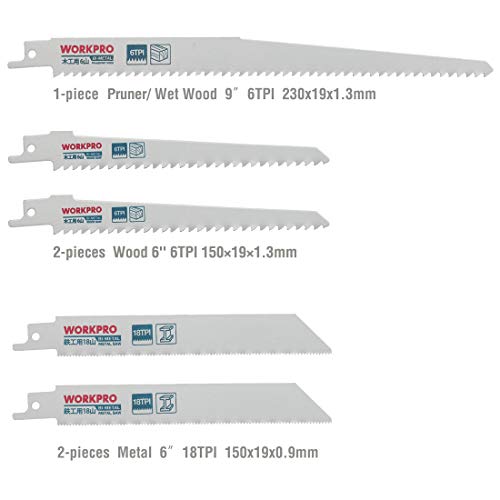 WORKPRO 10 Piezas de Hoja de Sierra Sable para Madera y Metal Compatible con Bosch, Black & Decker, Makita, Dewalt(150mm,230mm de largo ; 6/10/14/18 TPI),con caja plástica