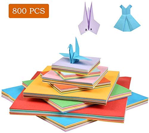 WOWOSS 800 Hojas Papel Color Cuadrado para Origami Papel para Papiroflexia (4 tamaños, 10 colores)