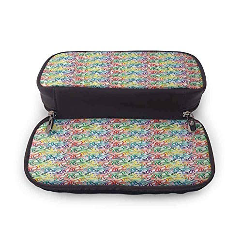 XCNGG Estuche de papelería con bolígrafo colorido, hojas repetidas de colores vivos Composición en espiral Verano animado Bolsa de papelería inspirada en la naturaleza Multicolor