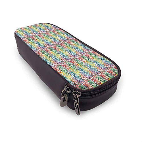 XCNGG Estuche de papelería con bolígrafo colorido, hojas repetidas de colores vivos Composición en espiral Verano animado Bolsa de papelería inspirada en la naturaleza Multicolor