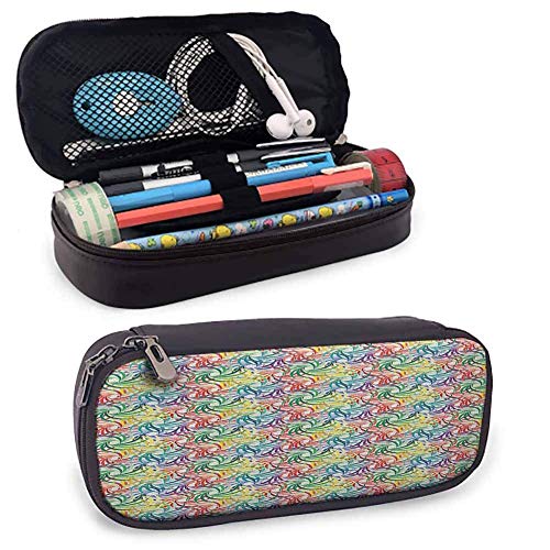 XCNGG Estuche de papelería con bolígrafo colorido, hojas repetidas de colores vivos Composición en espiral Verano animado Bolsa de papelería inspirada en la naturaleza Multicolor