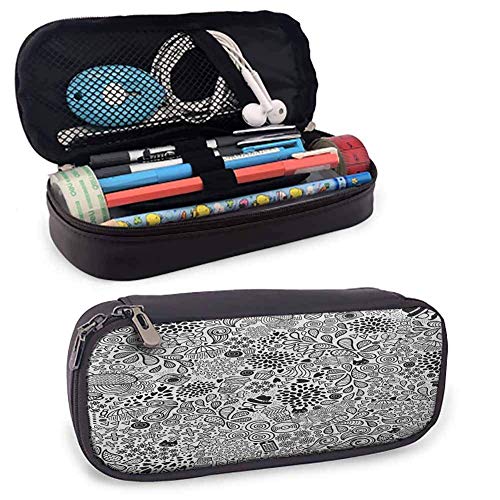 XCNGG Estuche para bolígrafos y lápices Doodle, dibujo abstracto inspirado en hipster, cupcake, té, paraguas, hojas y muchas otras formas, tamaño perfecto, bolsa para papelería y utensilios de arte, n