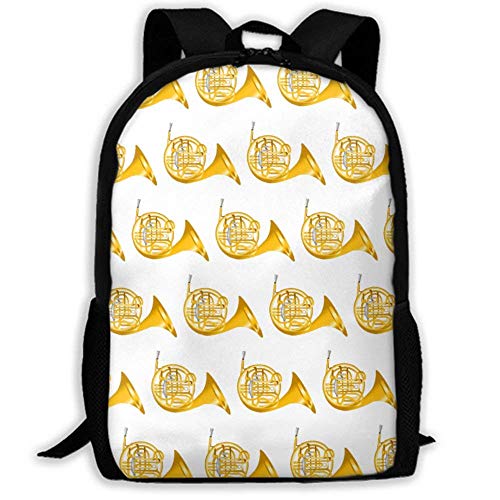 XCNGG Mochila de impresión de fotograma Completo para Adultos Mochila Informal Mochila Mochila Escolar Lightweight Durable Backpack Daypack for School Travel Hiking, Golden French Horn Pattern