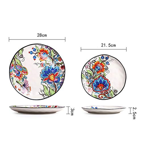 XCXDX 4 Piezas De Vajilla De Cerámica Pintada A Mano, Plato De Ensalada, Porcelana De Flores De Colores, Ahorro De Espacio