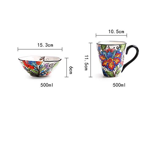 XCXDX 4 Piezas De Vajilla De Cerámica Pintada A Mano, Plato De Ensalada, Porcelana De Flores De Colores, Ahorro De Espacio