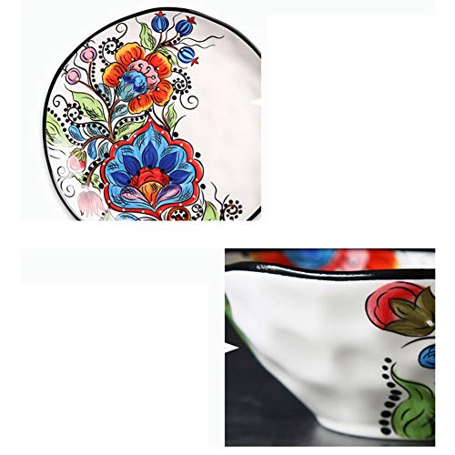 XCXDX 4 Piezas De Vajilla De Cerámica Pintada A Mano, Plato De Ensalada, Porcelana De Flores De Colores, Ahorro De Espacio