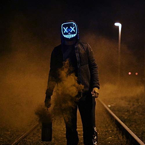 XDDIAS Máscara de Halloween, Led Mascaras para Navidad Halloween Cosplay Grimace Festival Fiesta Show (Azul)