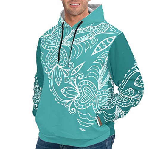 XHJQ88 - Sudadera con capucha para hombre, diseño de mandala verde azulado, color blanco