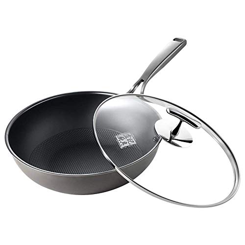 XH&XH Utensilios de Cocina Wok Hogar Wok Sartén Antiadherente Olla de Titanio sin Recubrimiento Cocina de inducción Estufa de Gas dedicada para Cocina de inducción de Fuego Directo Estufa de Gas S