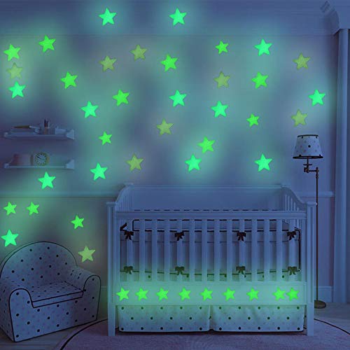 Xinlie Pegatina Fluorescente Pegatina de Estrella Pegatina de Pared 3D Vinilos Decorativos de Pared Estrellas Luminosas Pegatina de Estrellas Luminosas Pegatinas(200 Piezas)