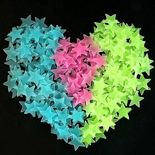 Xinlie Pegatina Fluorescente Pegatina de Estrella Pegatina de Pared 3D Vinilos Decorativos de Pared Estrellas Luminosas Pegatina de Estrellas Luminosas Pegatinas(200 Piezas)