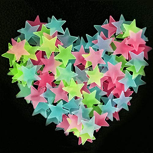 Xinlie Pegatina Fluorescente Pegatina de Estrella Pegatina de Pared 3D Vinilos Decorativos de Pared Estrellas Luminosas Pegatina de Estrellas Luminosas Pegatinas(200 Piezas)