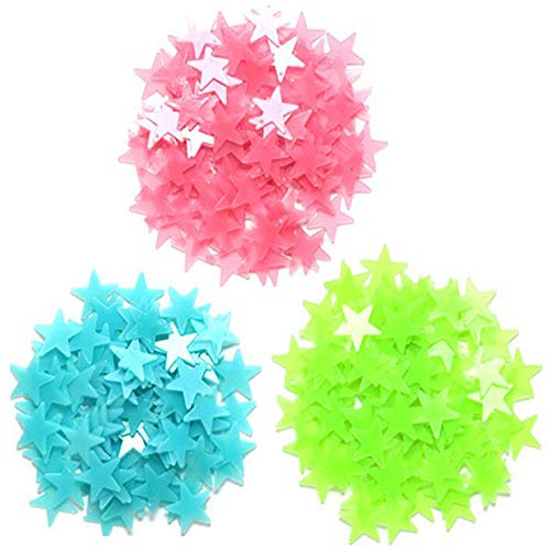 Xinlie Pegatina Fluorescente Pegatina de Estrella Pegatina de Pared 3D Vinilos Decorativos de Pared Estrellas Luminosas Pegatina de Estrellas Luminosas Pegatinas(200 Piezas)