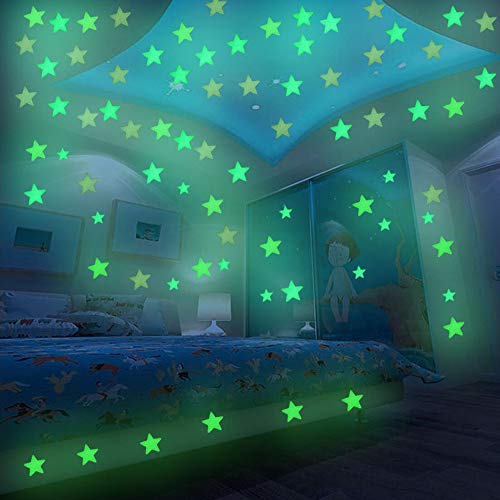 Xinlie Pegatina Fluorescente Pegatina de Estrella Pegatina de Pared 3D Vinilos Decorativos de Pared Estrellas Luminosas Pegatina de Estrellas Luminosas Pegatinas(200 Piezas)